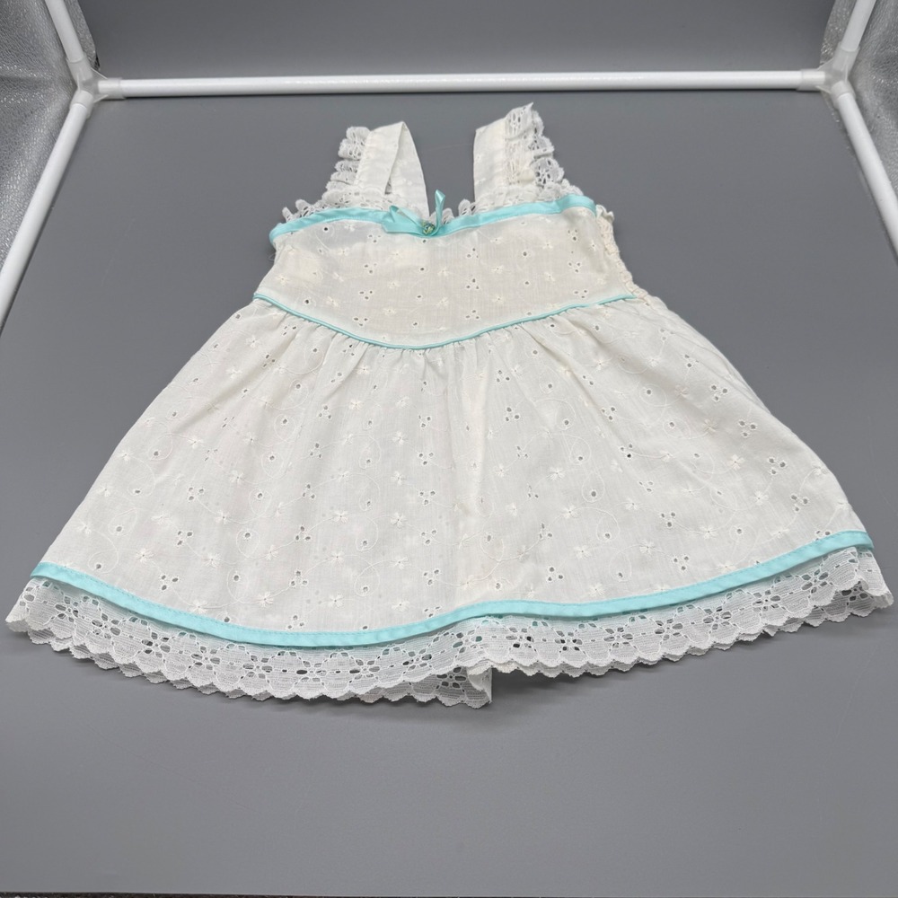Vintage Sears Toddler 2T White Eyelet Dress Blue Ribbon Lace Trim Made in USA